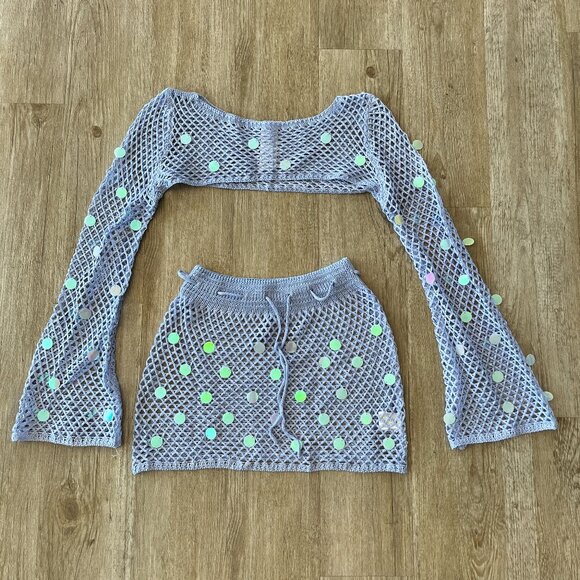 Womens Shein 2 Piece Blue Crochet Set - S - Picture 1 of 7